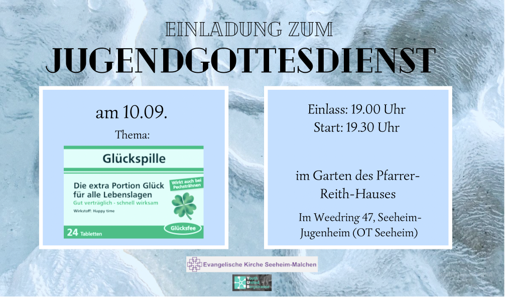 Flyer für den Jugendgottesdienst am 10.09., Einlass 19:00 Uhr im Garten des Pfarrer-Reith-Hauses in Seeheim